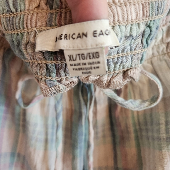 American Eagle Plaid Cropped Baby Doll Tank Top XL Cottage Core - Picture 3 of 7